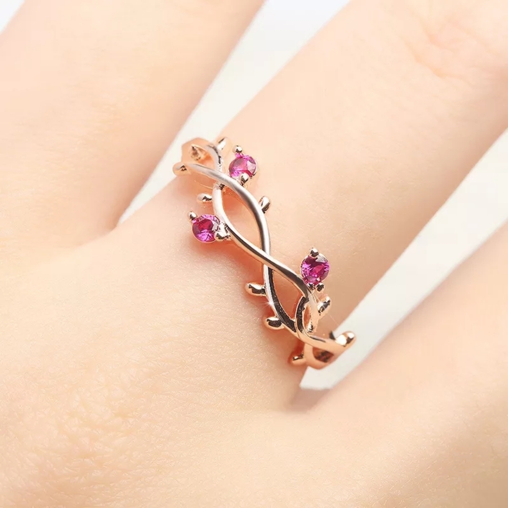 18k Rose Gold Ruby Twist Vine Cocktail Ring - Picture 6 of 6